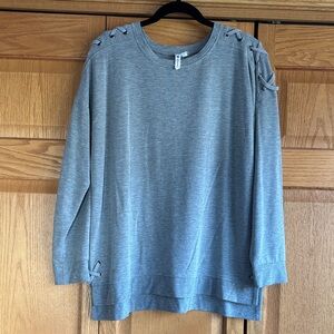Gray Lace-Up Sleeve Sweater